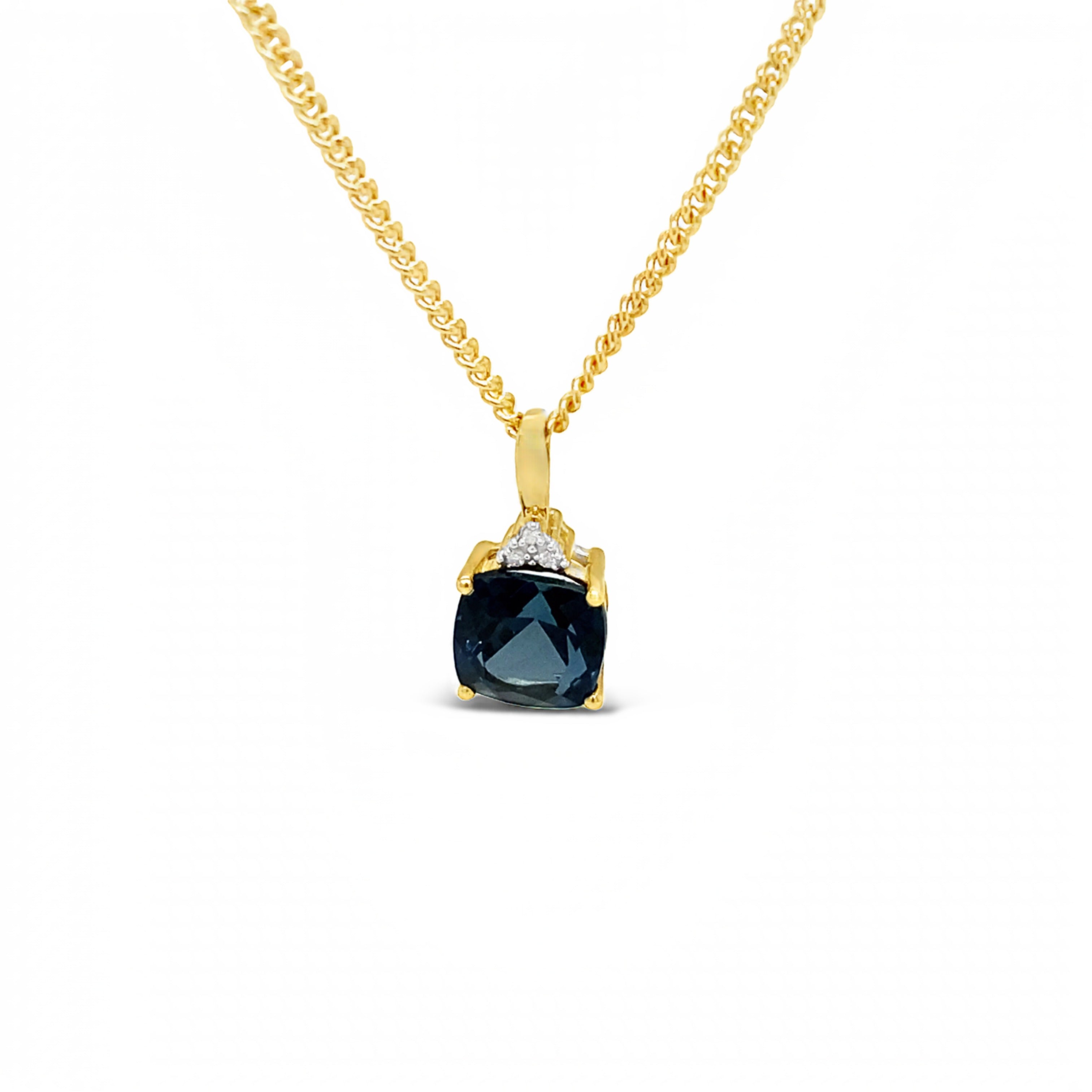 9ct Yellow Gold London Blue Topaz and Diamond Pendant