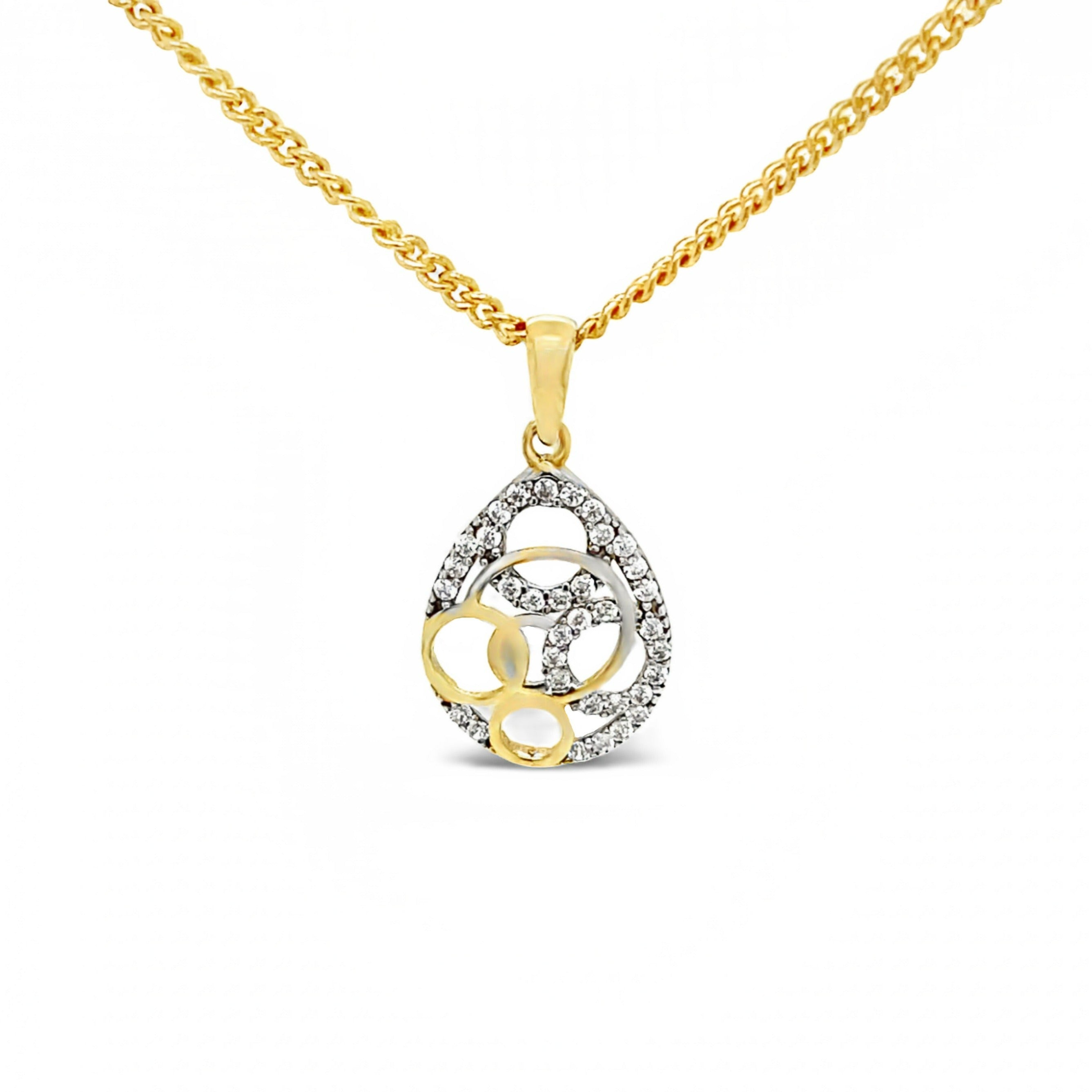 9ct Yellow Gold Cz Circle Teardrop Shape Pendant