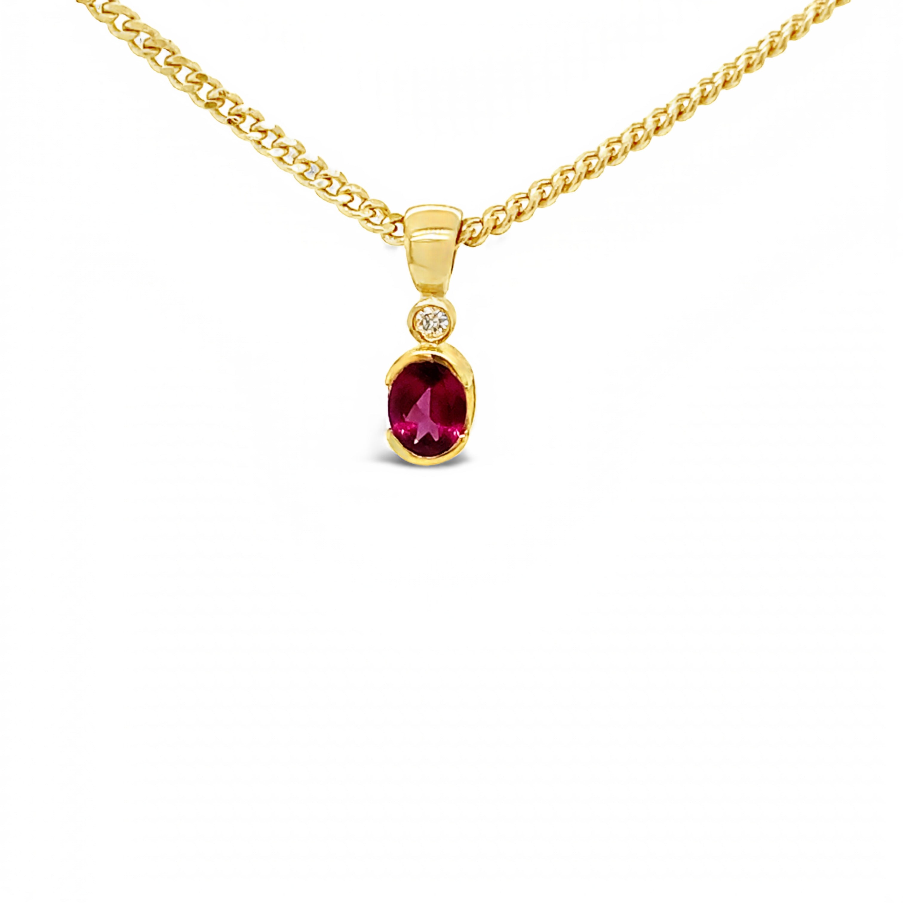9ct Yellow Gold Rhodolite Garnet and Diamond Pendant