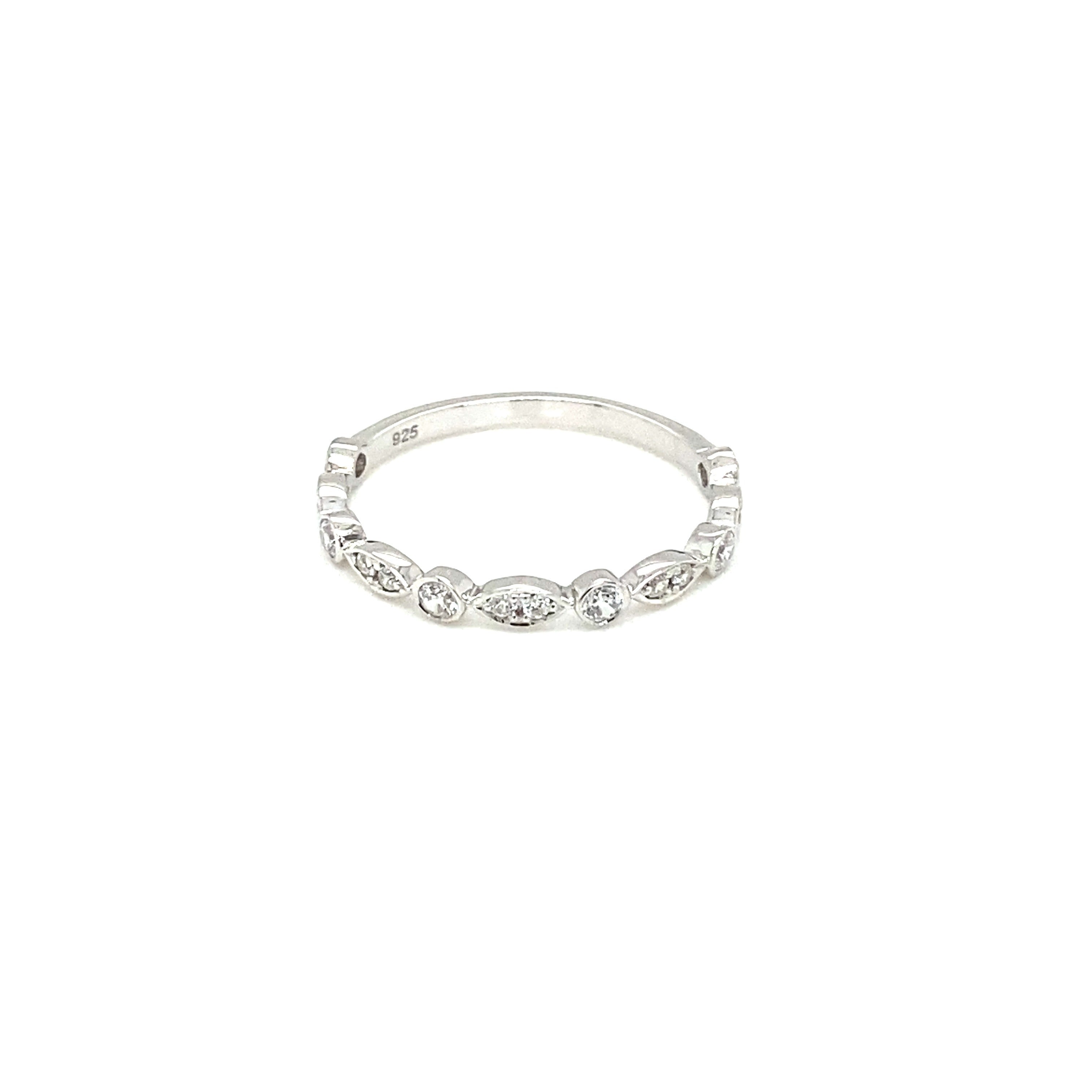 Sterling Silver Cz Marquise and Round Style Ring
