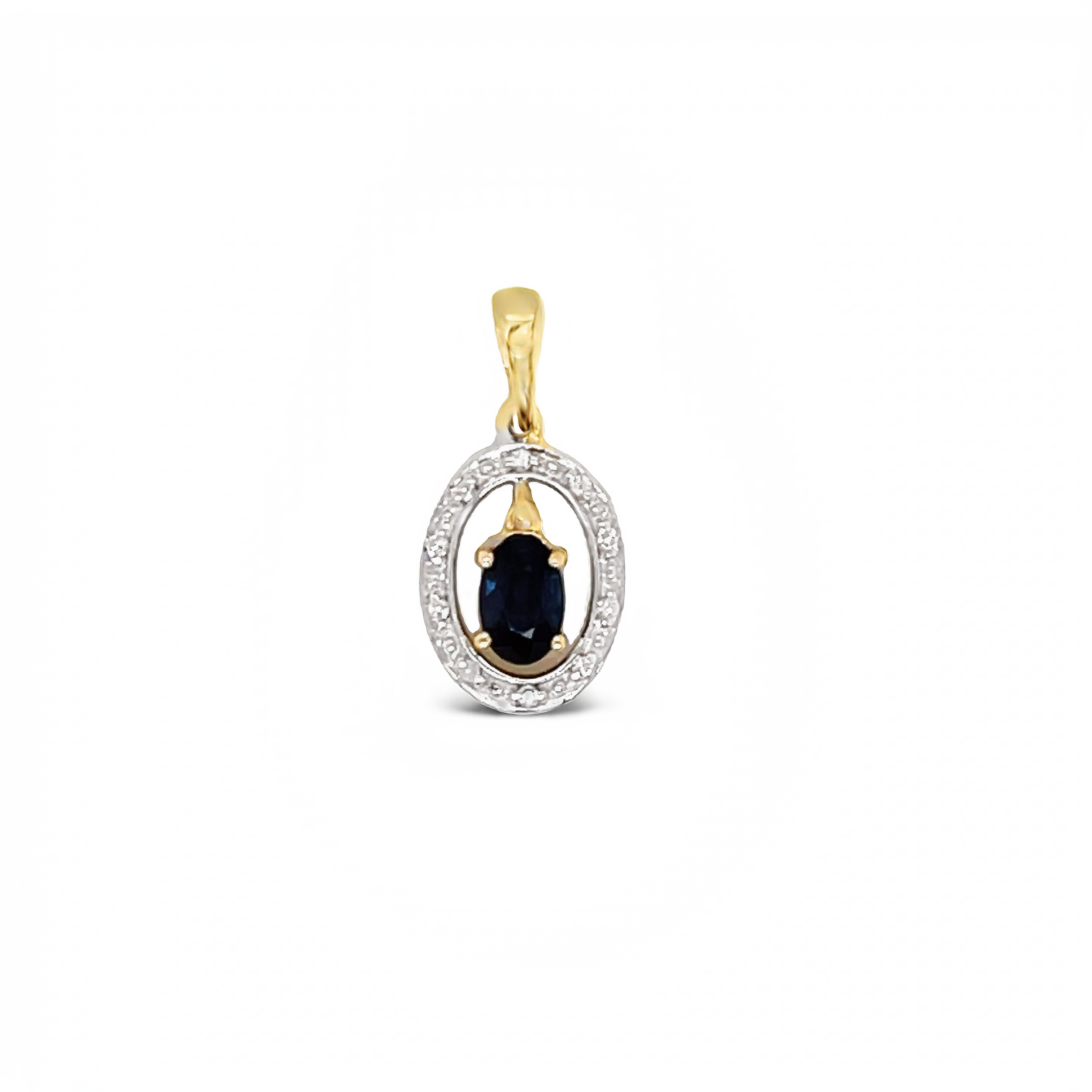 9ct Yellow Gold Round Diamond and Sapphire Pendant