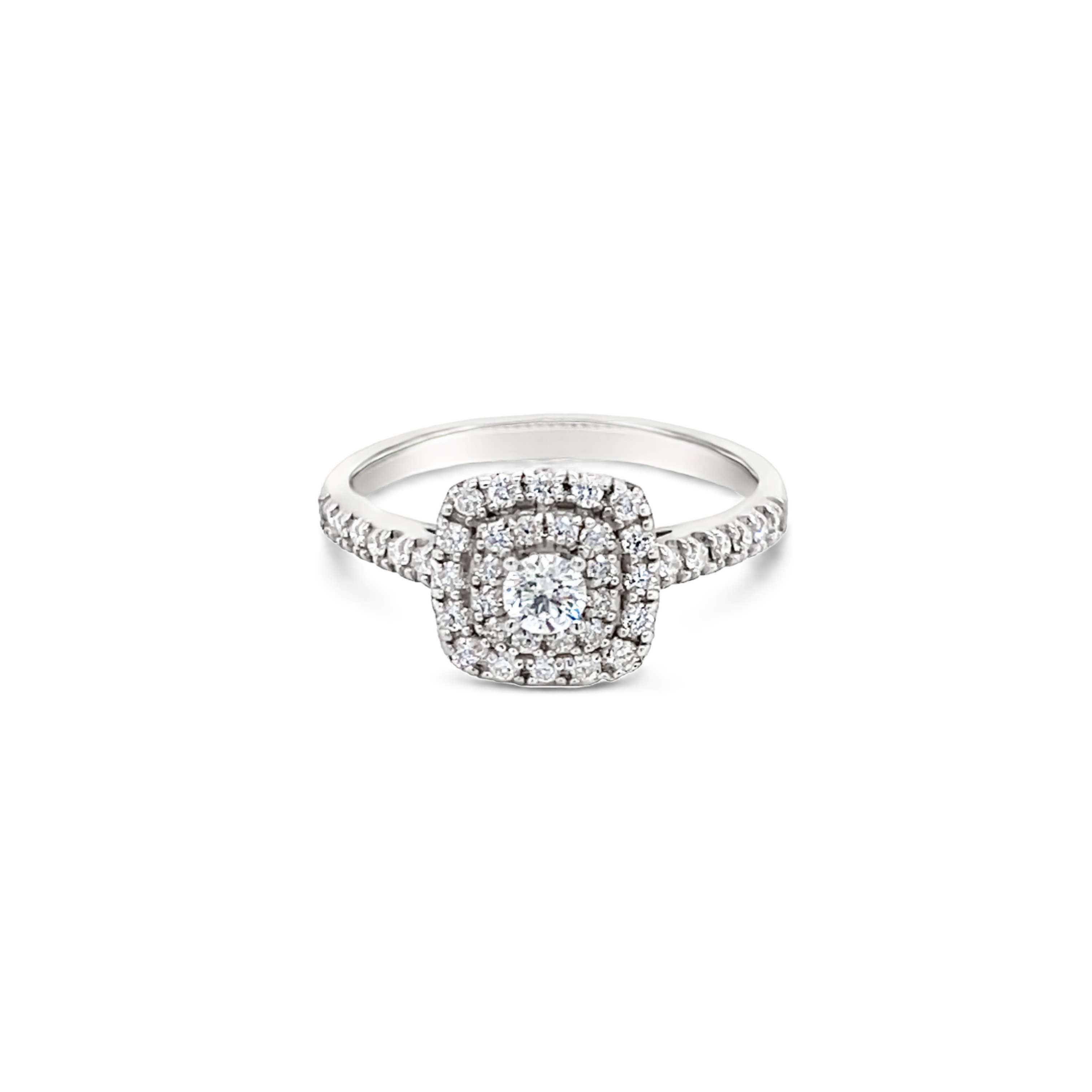 9ct White Gold Double Halo Diamond Ring