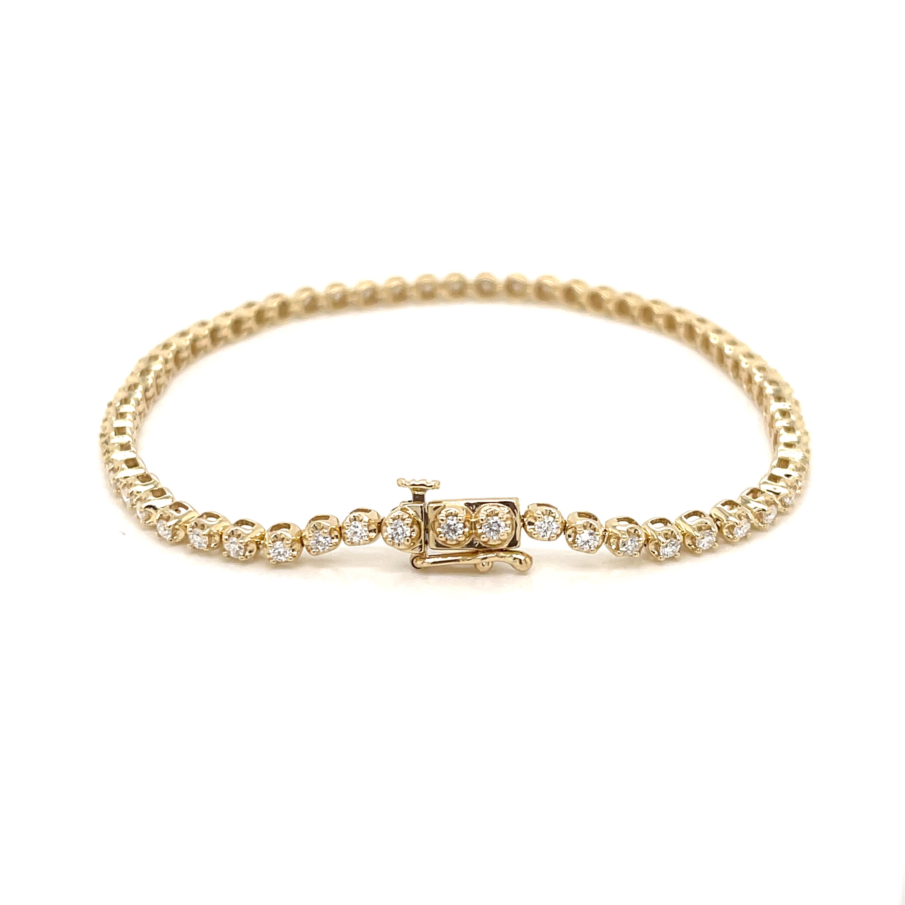 9ct yellow Gold 1ct Lab Grown Claw Set Diamond Tennis Bracelet