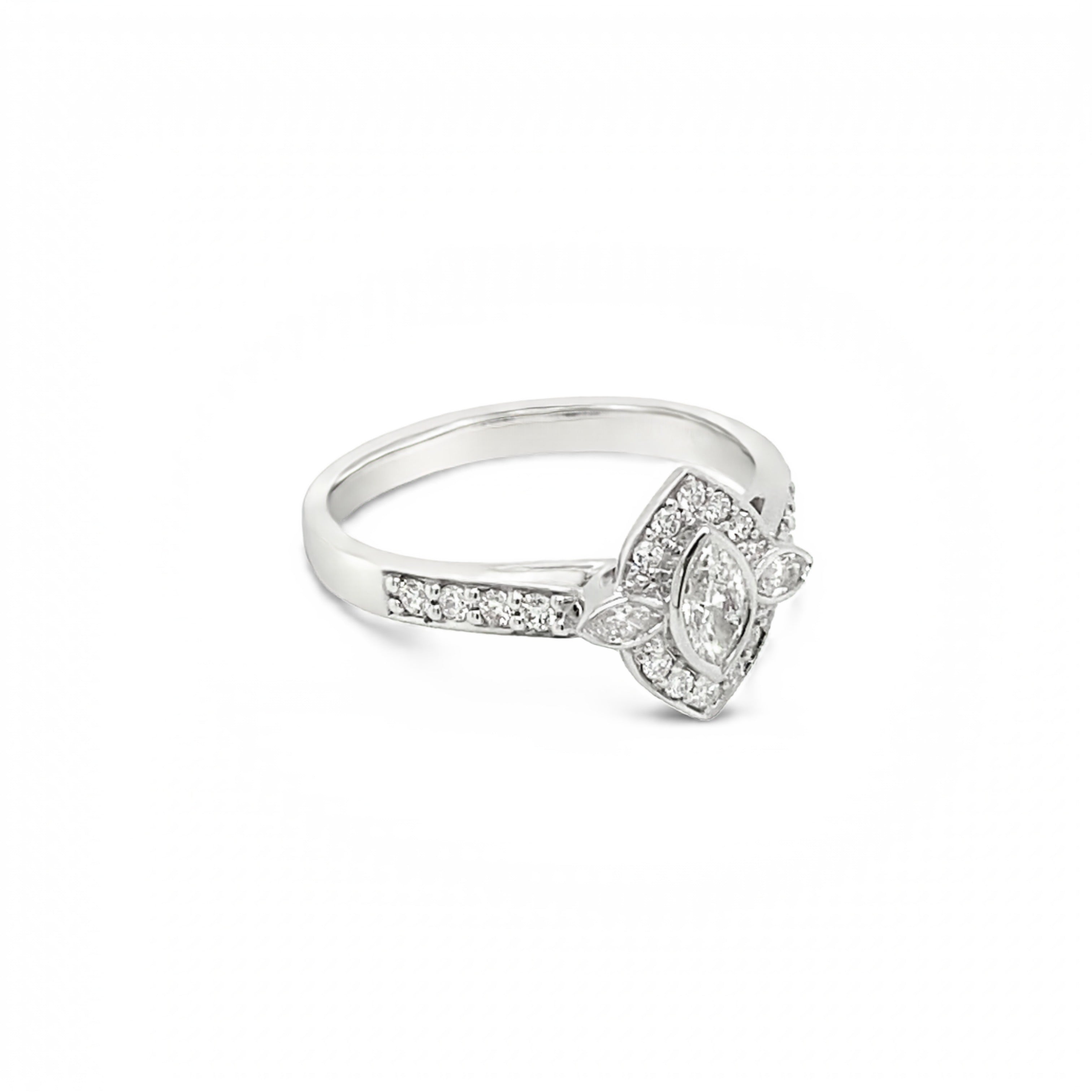 18ct White Gold Marquise Halo Diamond Ring
