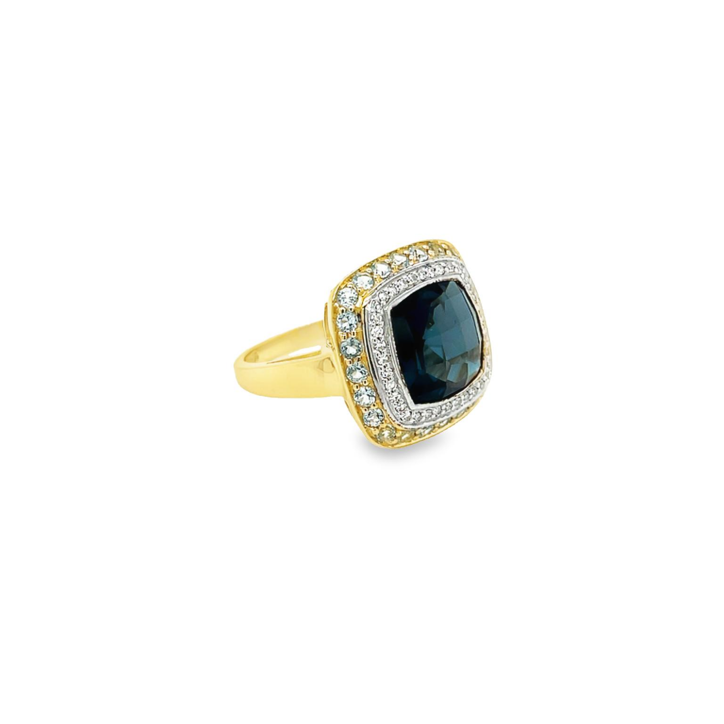 Swiss Blue Ring 9ct Yellow Gold London Blue Topaz Ring