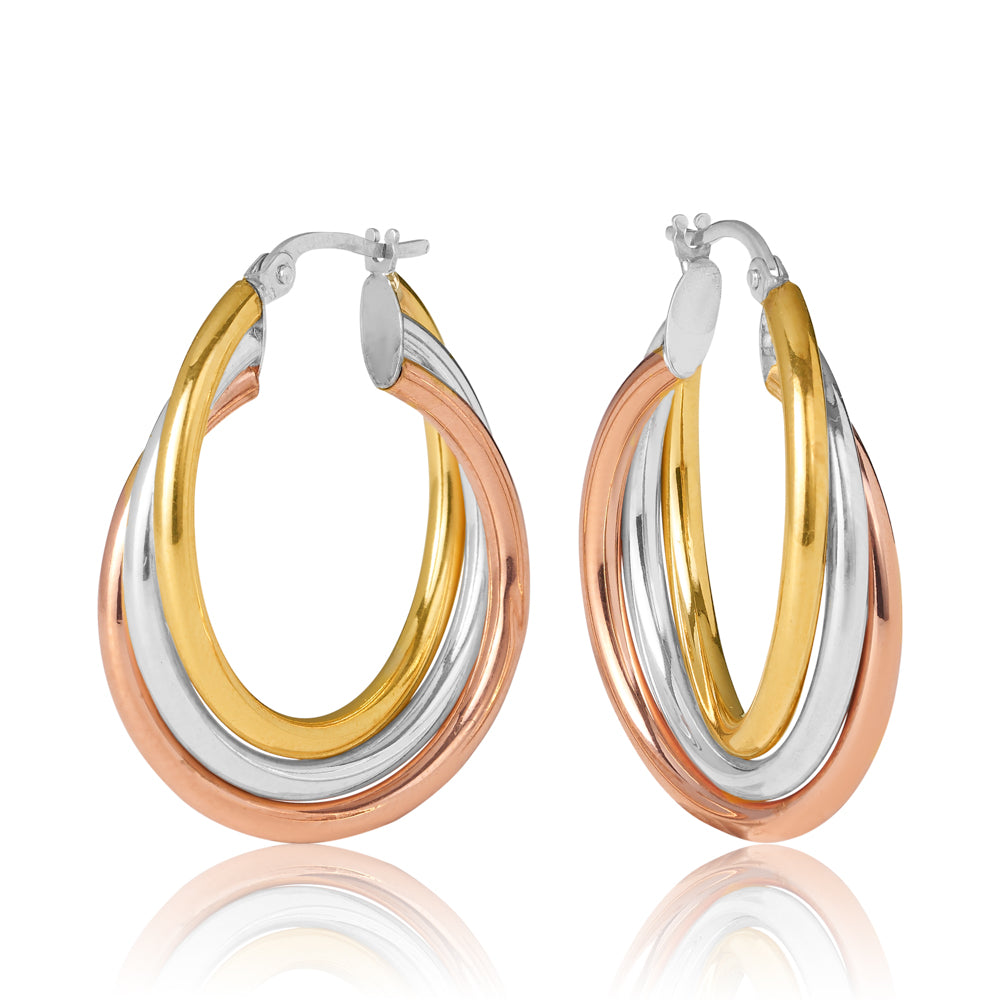 9ct Three Tone 'Sanremo' Triple Tube Overlapping Hoop Earrings