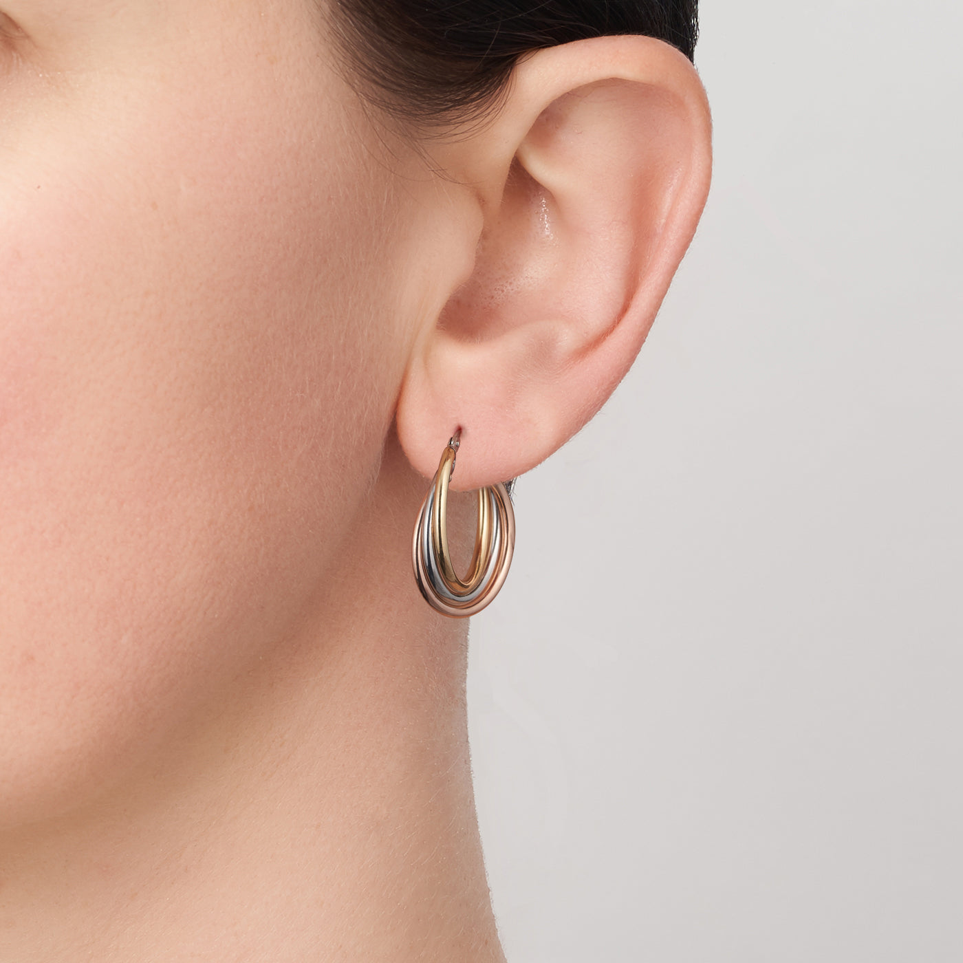 9ct Three Tone 'Sanremo' Triple Tube Overlapping Hoop Earrings