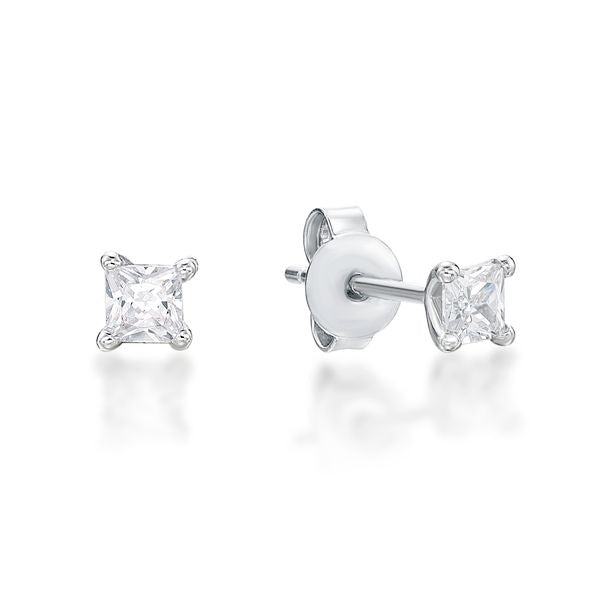 Sterling Silver 4mm Princess Cut Cubic Zirconia Stud Earrings