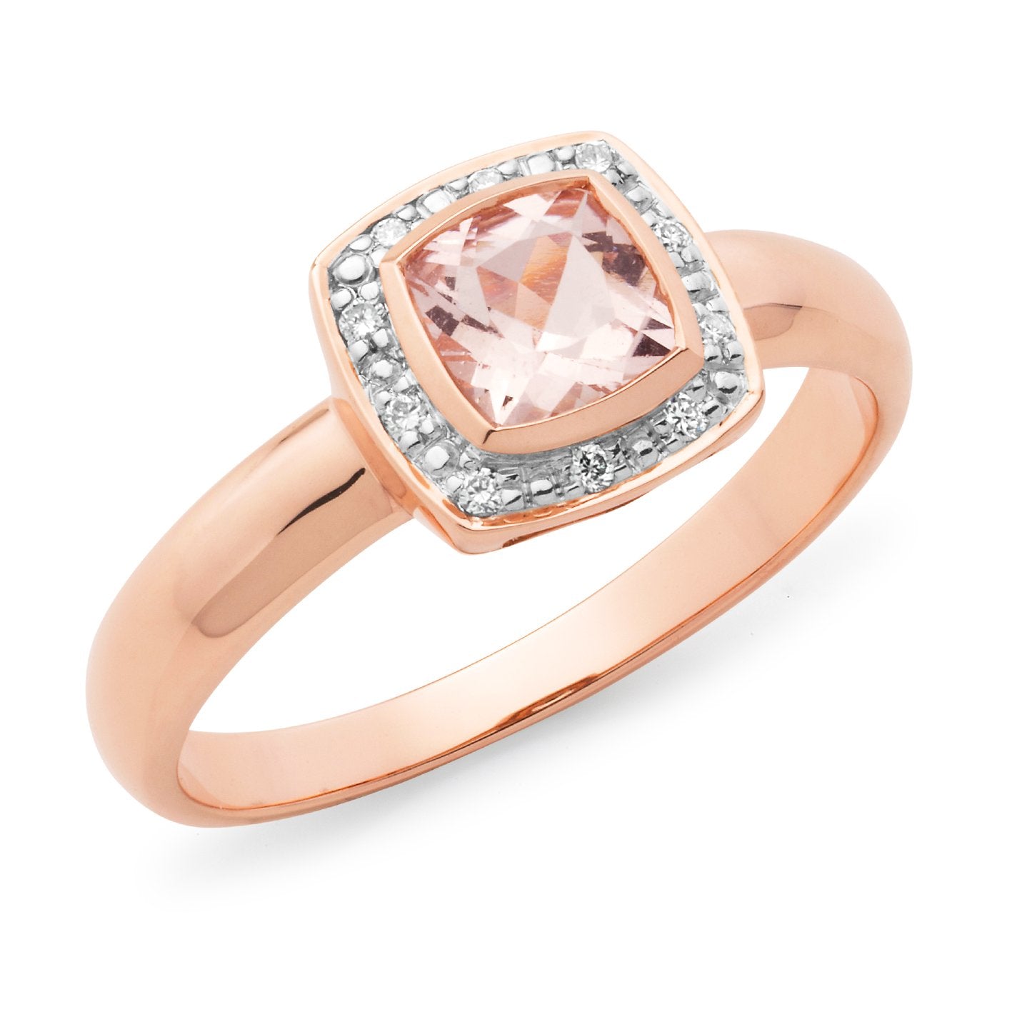9Ct Rose Gold Morganite & Diamond Dress Ring