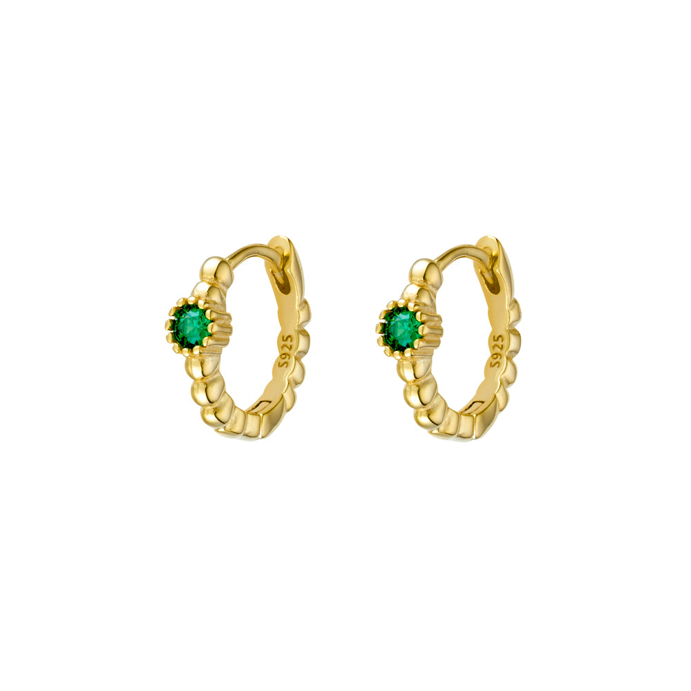 Gold Plated Green Stone Huggies