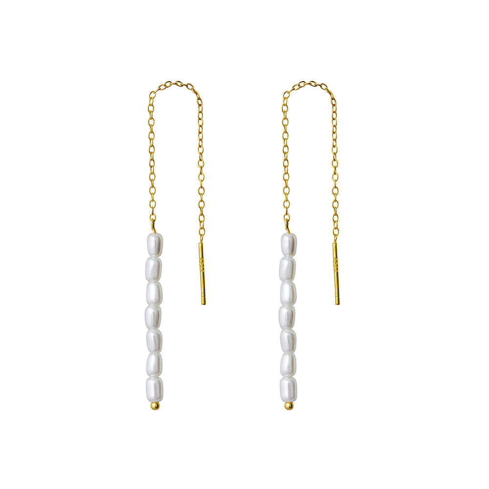 Gold Plated Pearl Thread Drop Earrings