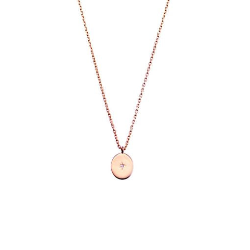 Rose Gold Oval Pendant Necklace with Cubic Zirconia Details