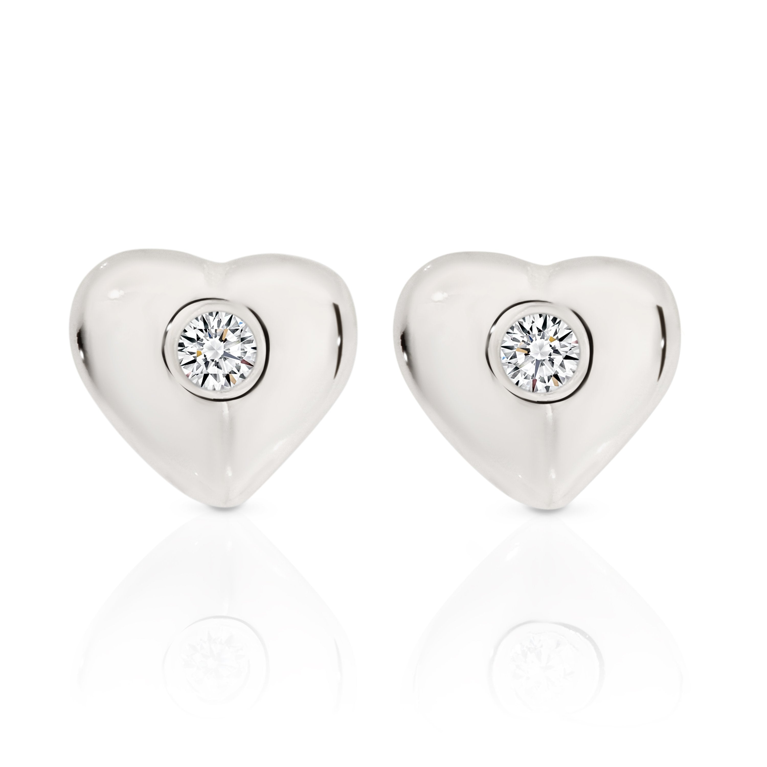 Silver Cubic Zirconia Heart Studs