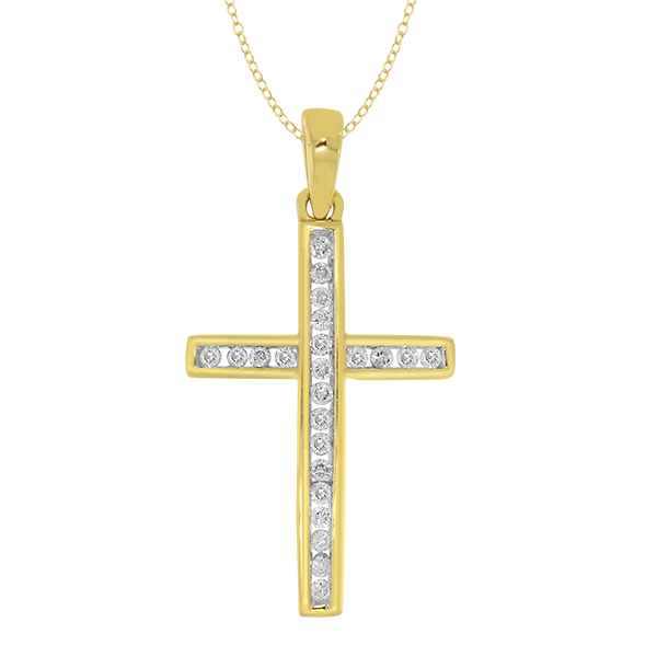 9ct Yellow Gold Diamond Cross Pendant