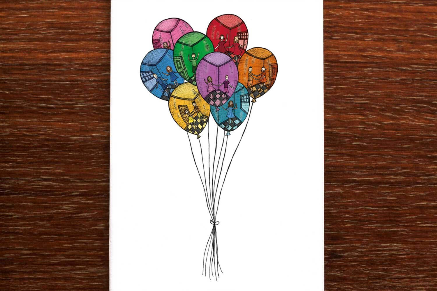 The Nonsense Maker Dancing in Balloons - Greeting Card