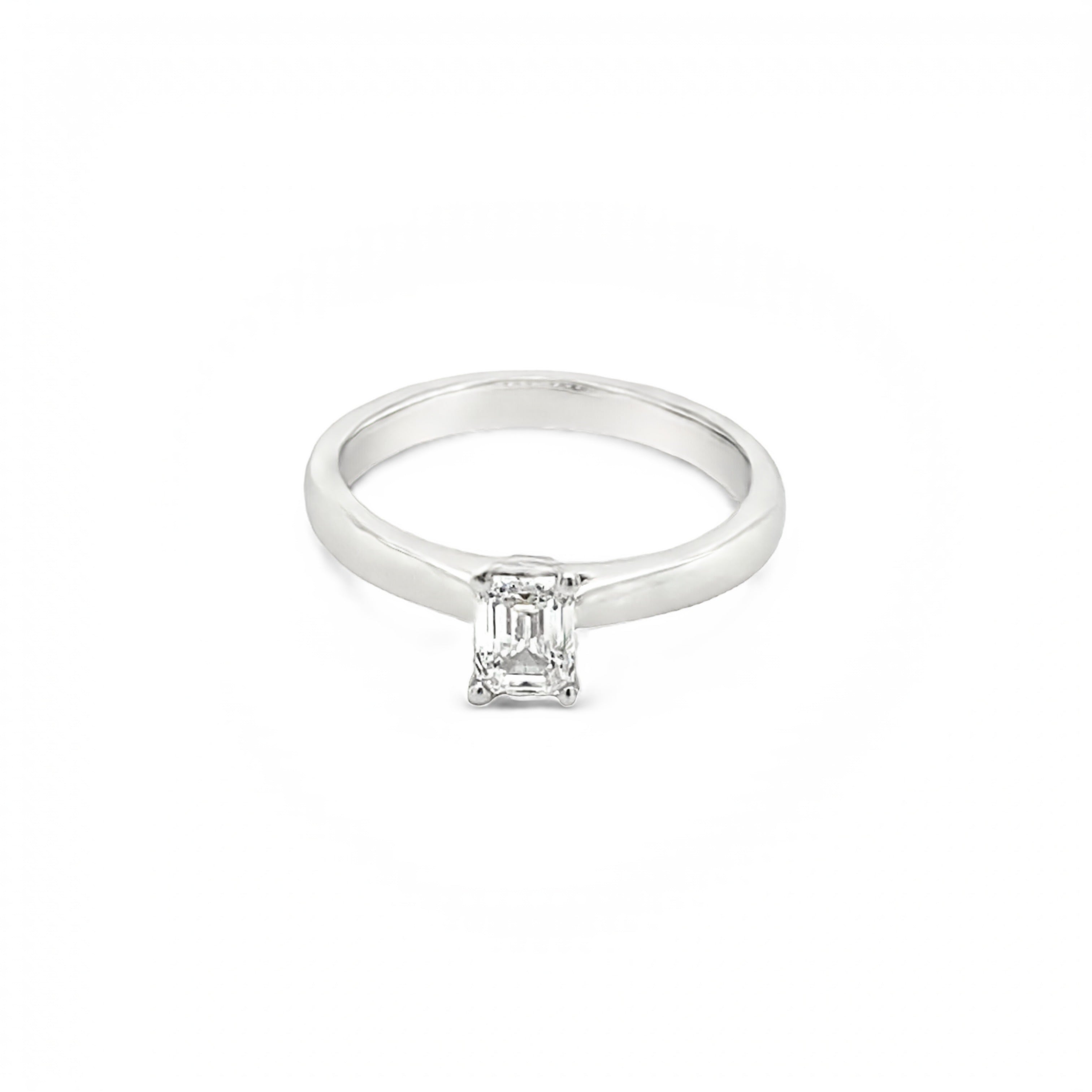 18ct White Gold Emerald Cut Solitaire Natural Diamond Ring