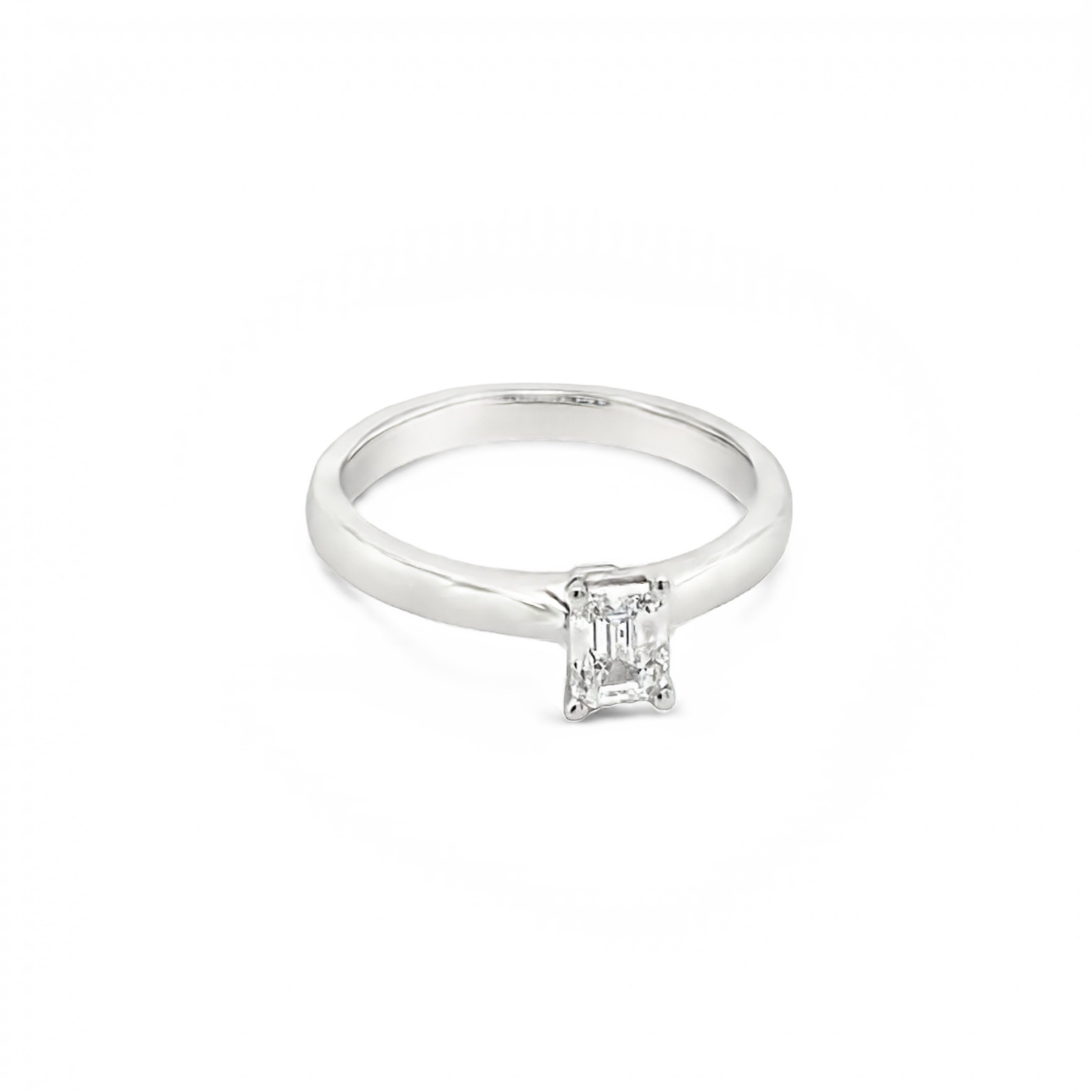 18ct White Gold Emerald Cut Solitaire Natural Diamond Ring