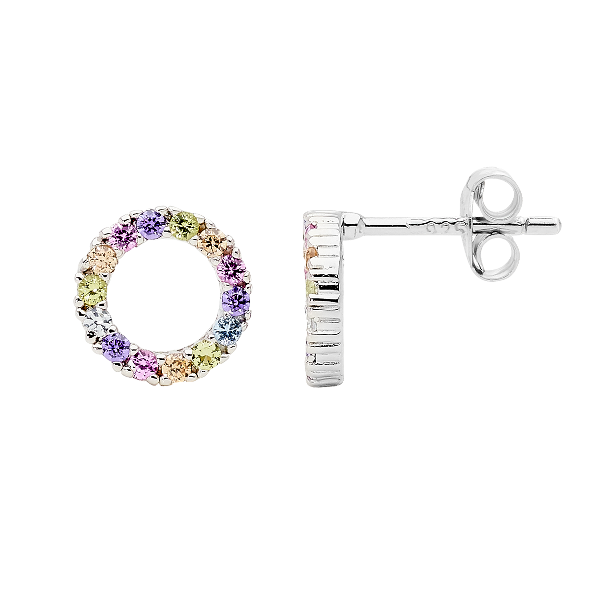 Sterling Silver Multicoloured Cubic Zirconia Stud Earrings