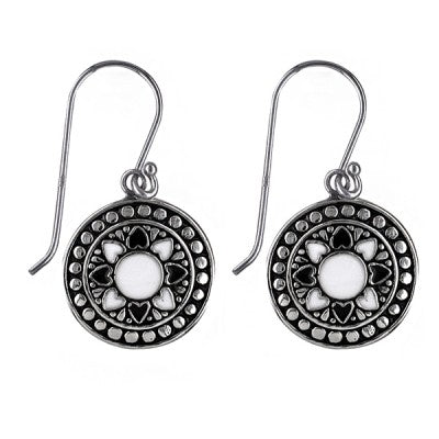Sterling Silver Oxidised Black and White Enamel Drop Earrings