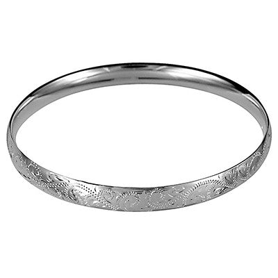 Sterling Silver 7mm Engraved Solid Comfort Fit Bangle