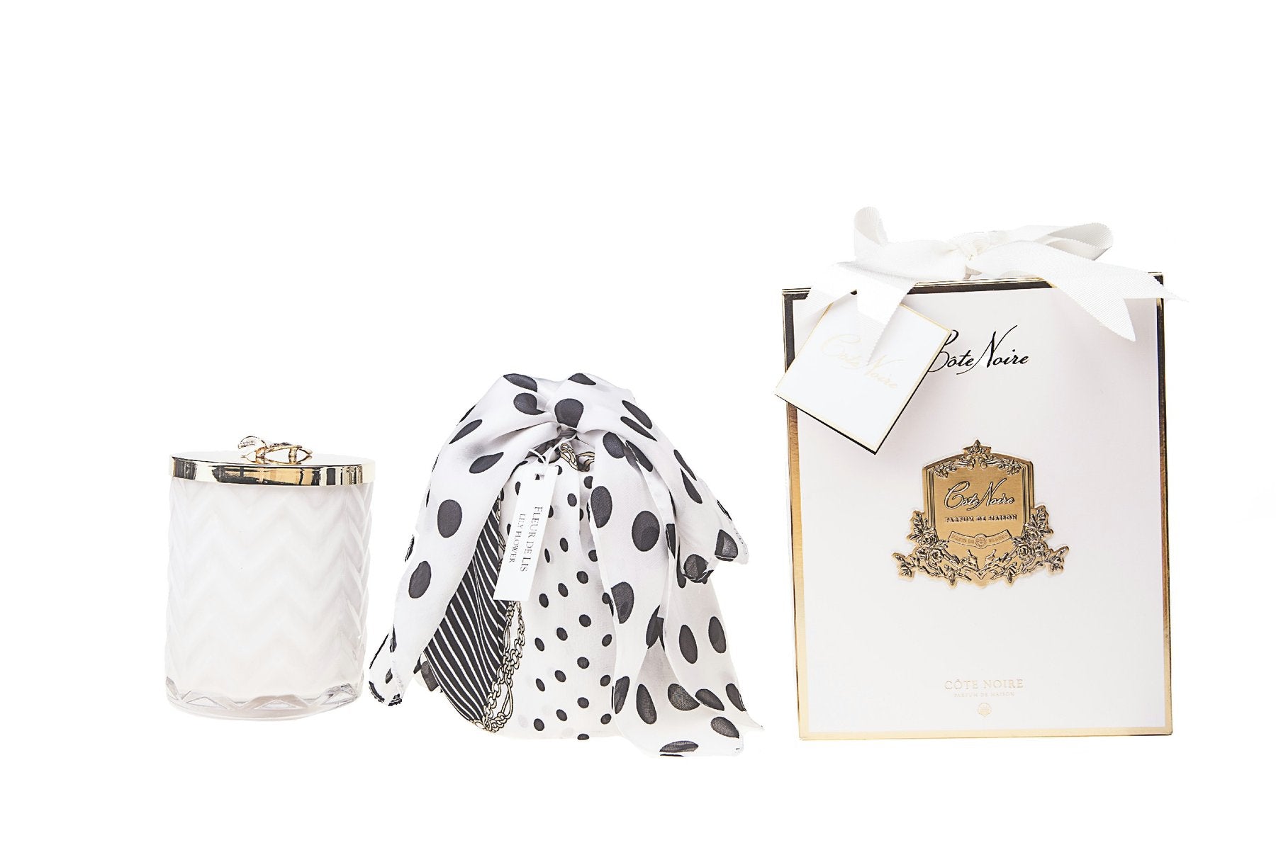 Cóte Noire White Herringbone Candle with Lily Lid