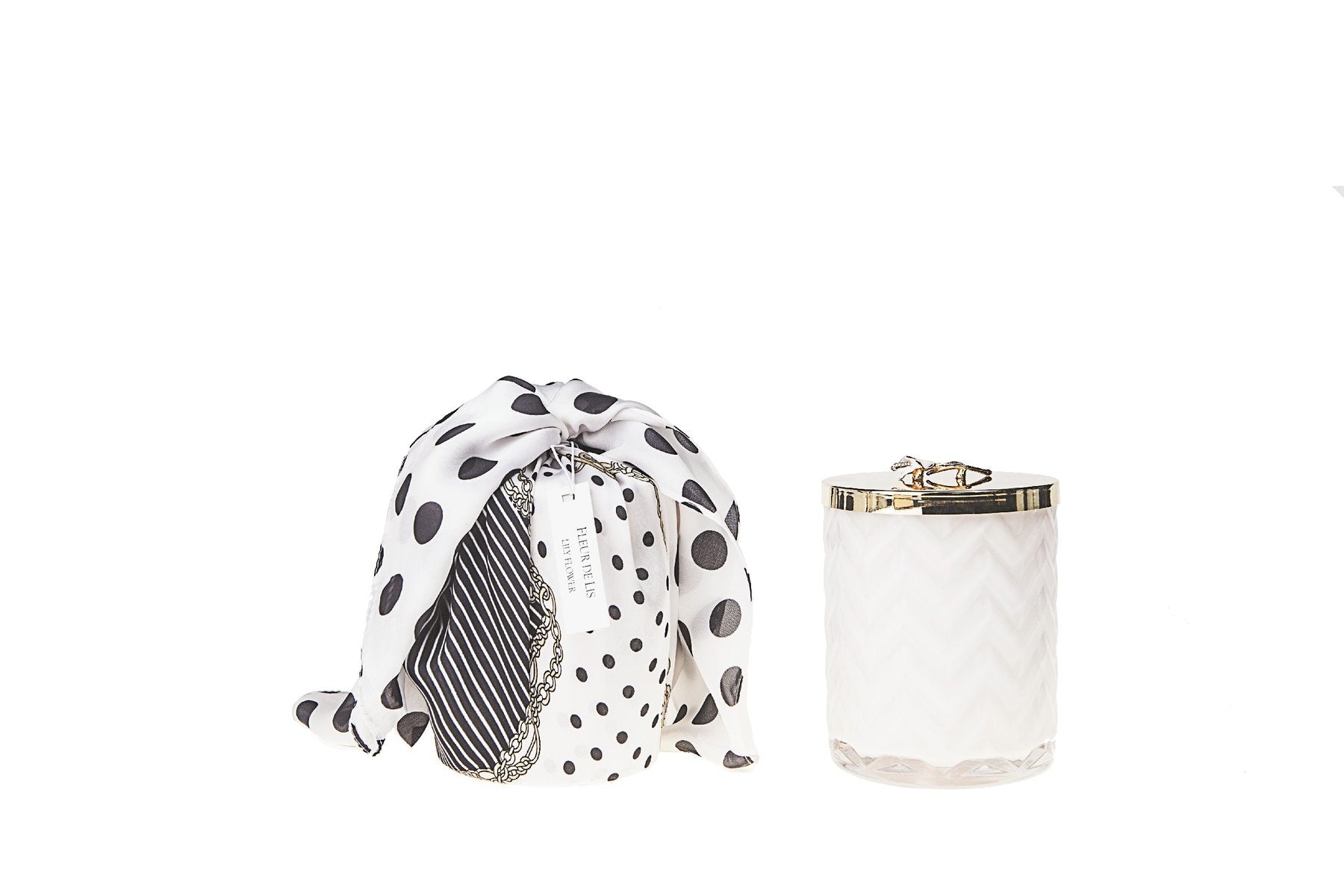 Cóte Noire White Herringbone Candle with Lily Lid