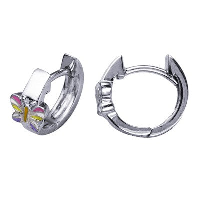 Sterling Silver Enamel Butterfly Huggies