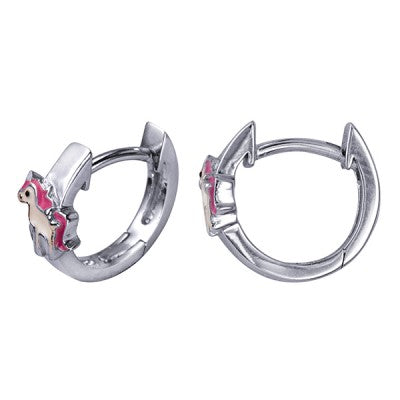 Sterling Silver Enamel Unicorn Huggies