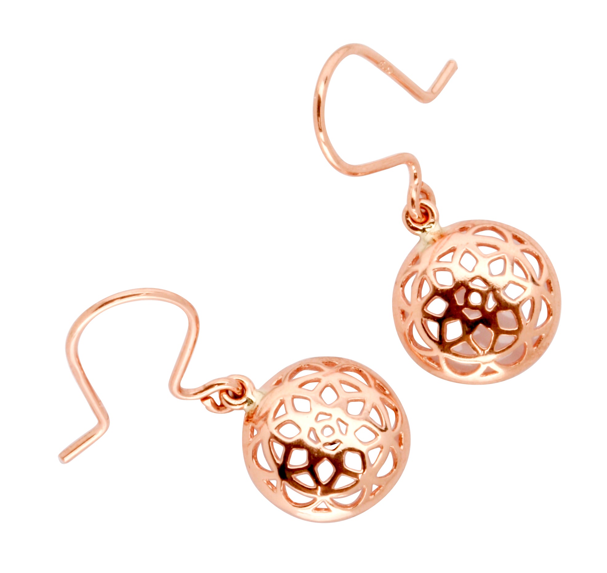 9ct Rose Gold Circle Filagree Drop Earrings