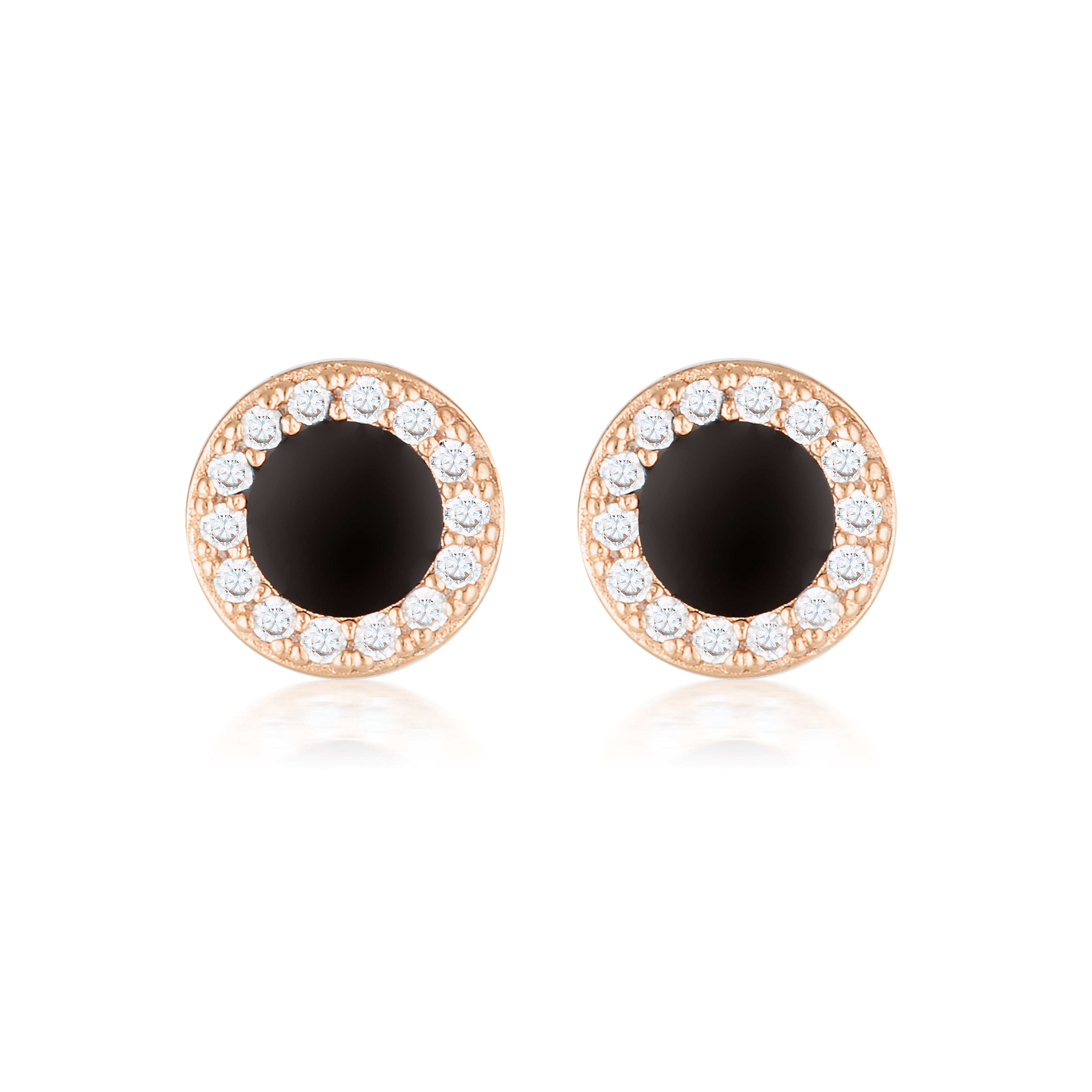 Georgini Reflection Enamel Stud Earrings Rose Gold & Black