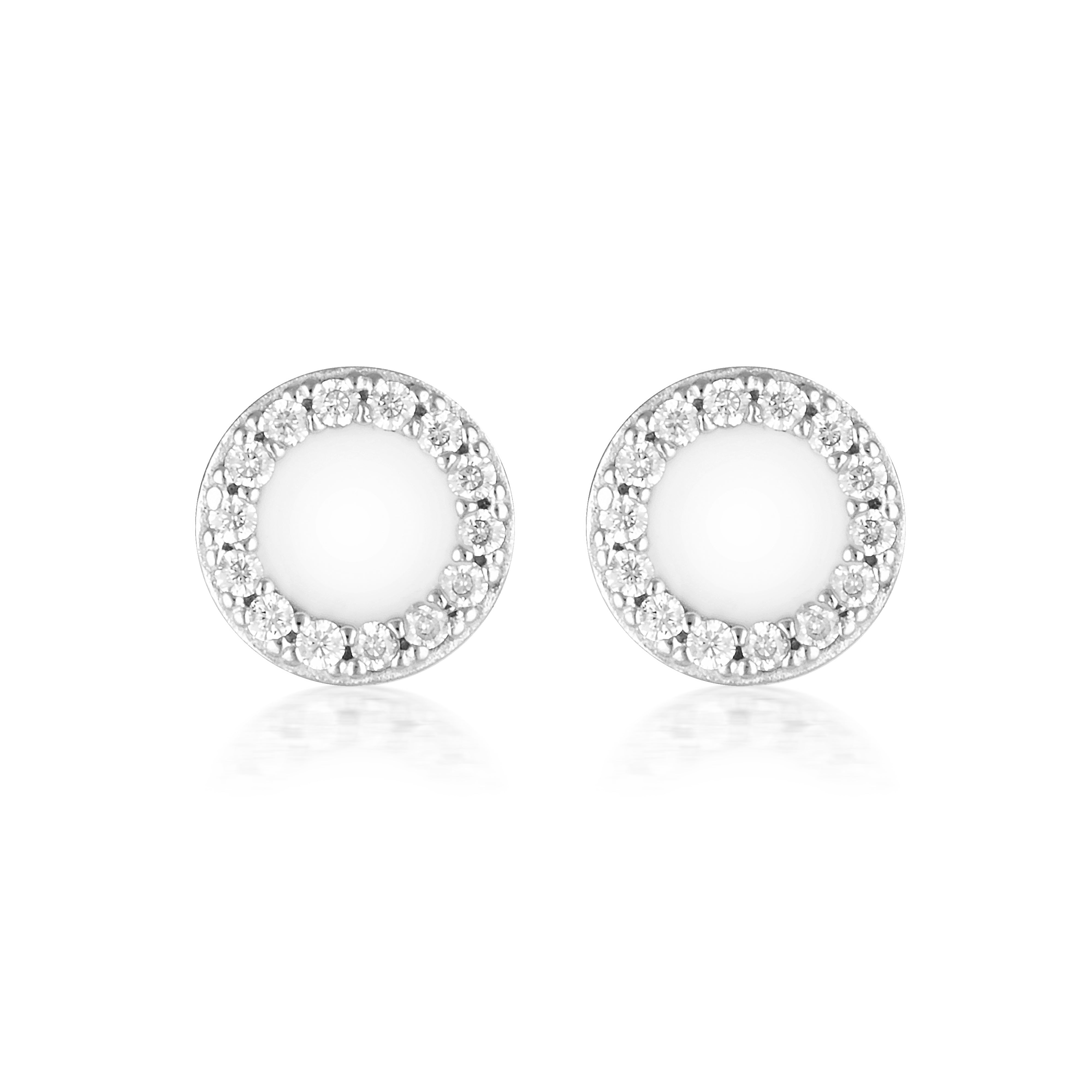 Georgini Reflection Enamel Stud Earrings Silver & White Enamel