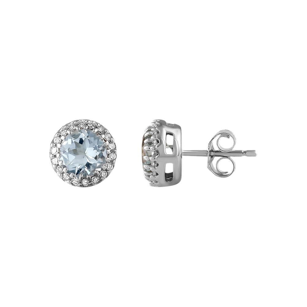White Gold Diamond and Aquamarine Stud Earrings