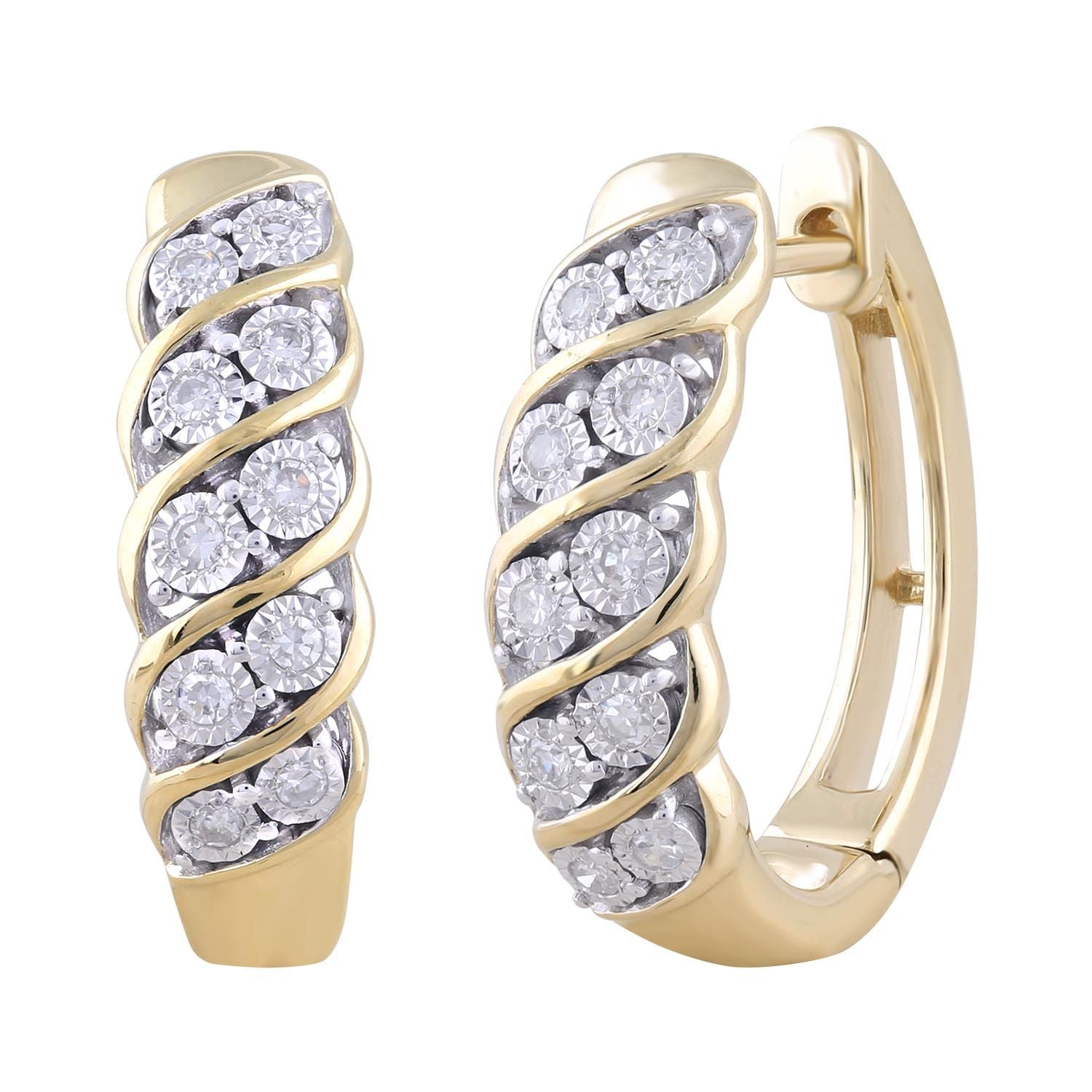 9ct Yellow Gold Diamond Huggie Earrings