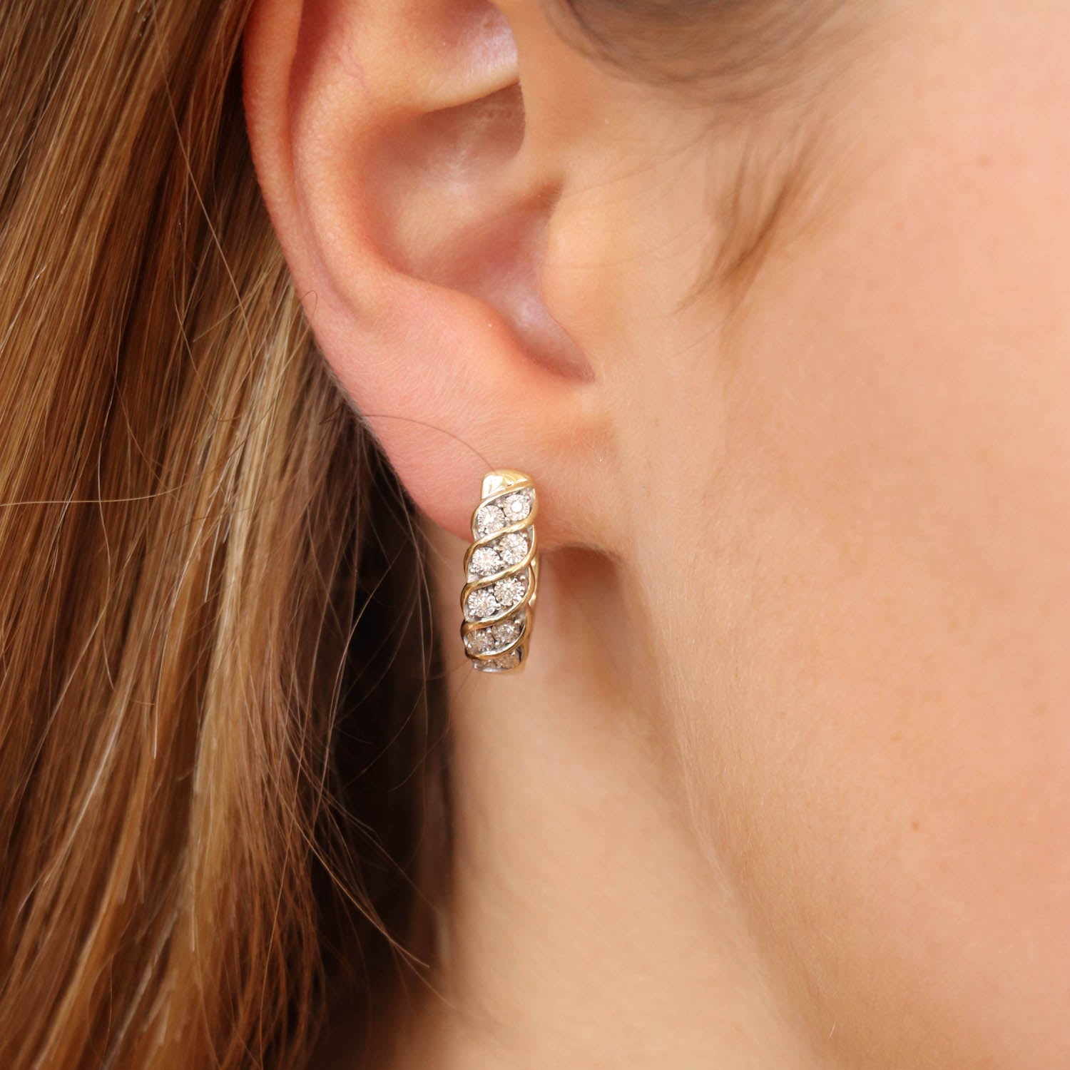 9ct Yellow Gold Diamond Huggie Earrings