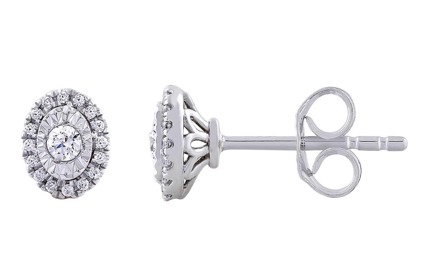 9ct White Gold 0.20ct Diamond Oval Style Earrings