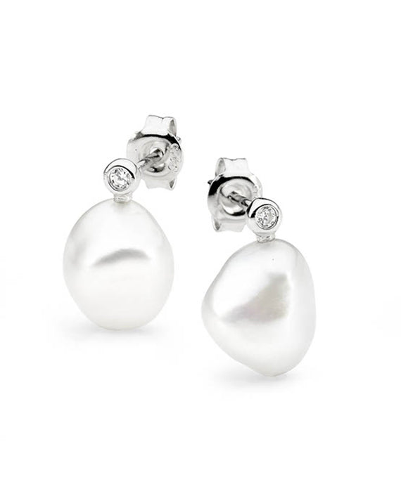 Sterling Silver Keshi Fresh Water Pearl CZ Stud Earrings