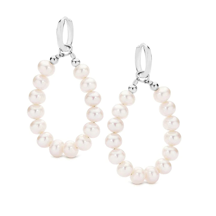 Sterling Silver Pearl Moonscluster Hoops