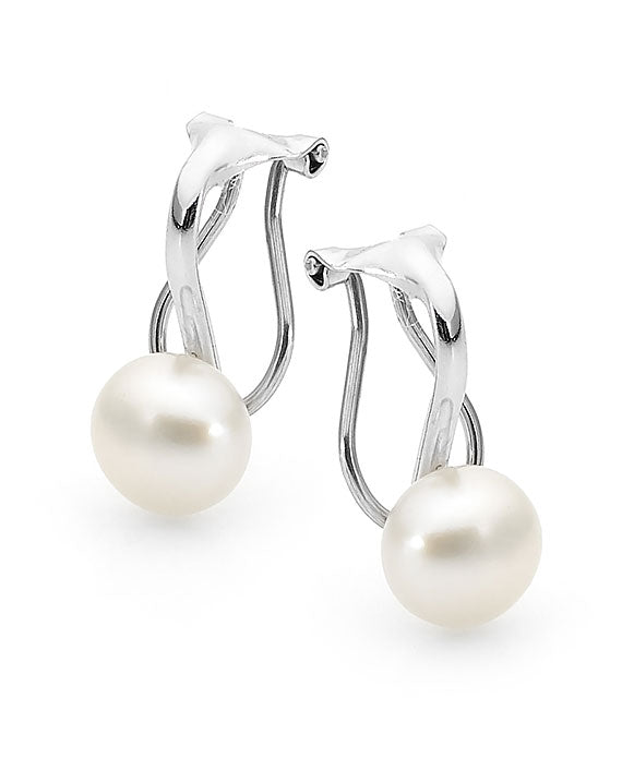 Sterling Silver Drop Freshwater Pearl Clip-On Dangling Earrings