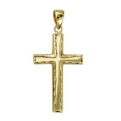 9ct Yellow Gold Hollow Faceted Edge Cross Pendant