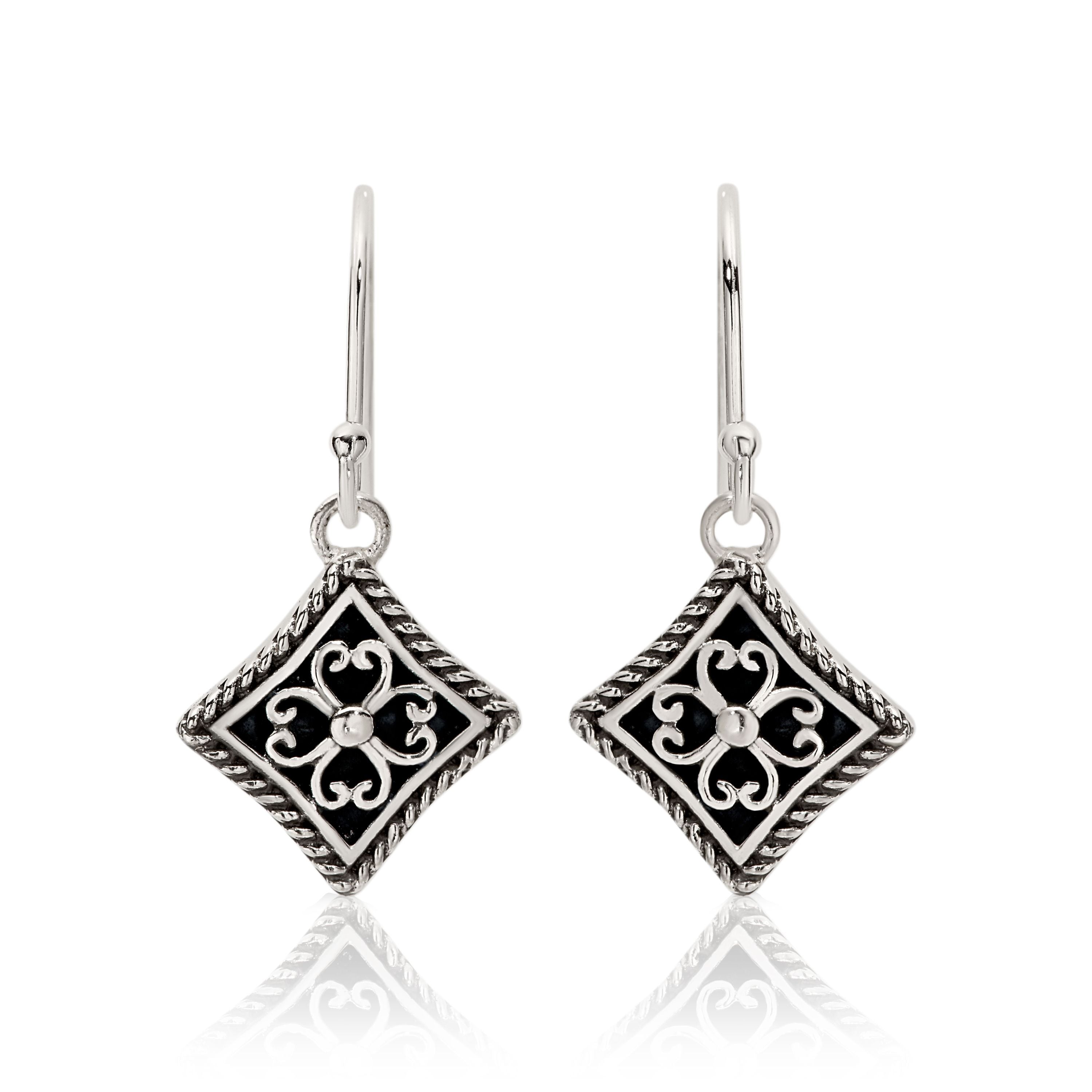 Sterling Silver Off Square Oxidised Drop Earrings