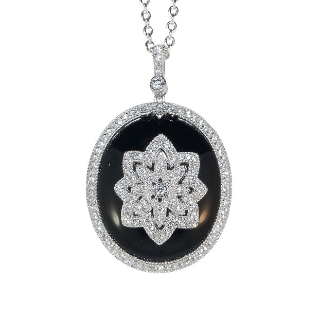 Sterling Silver Black Cubic Zirconia Locket Necklace