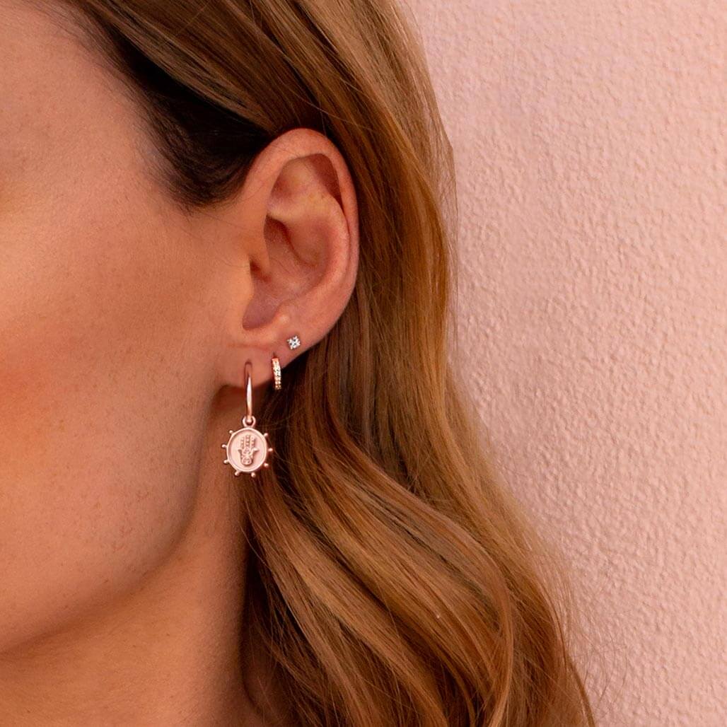 Murkani Petites 9mm Hoop Earrings With White Topaz In Rose Gold Plate