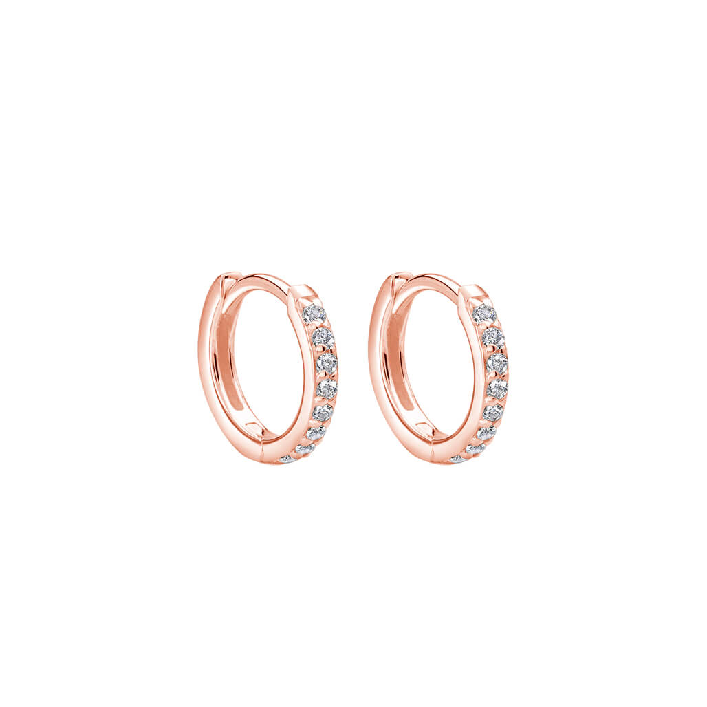 Murkani Petites 11mm Hoop Earrings With White Topaz In Rose Gold Plate