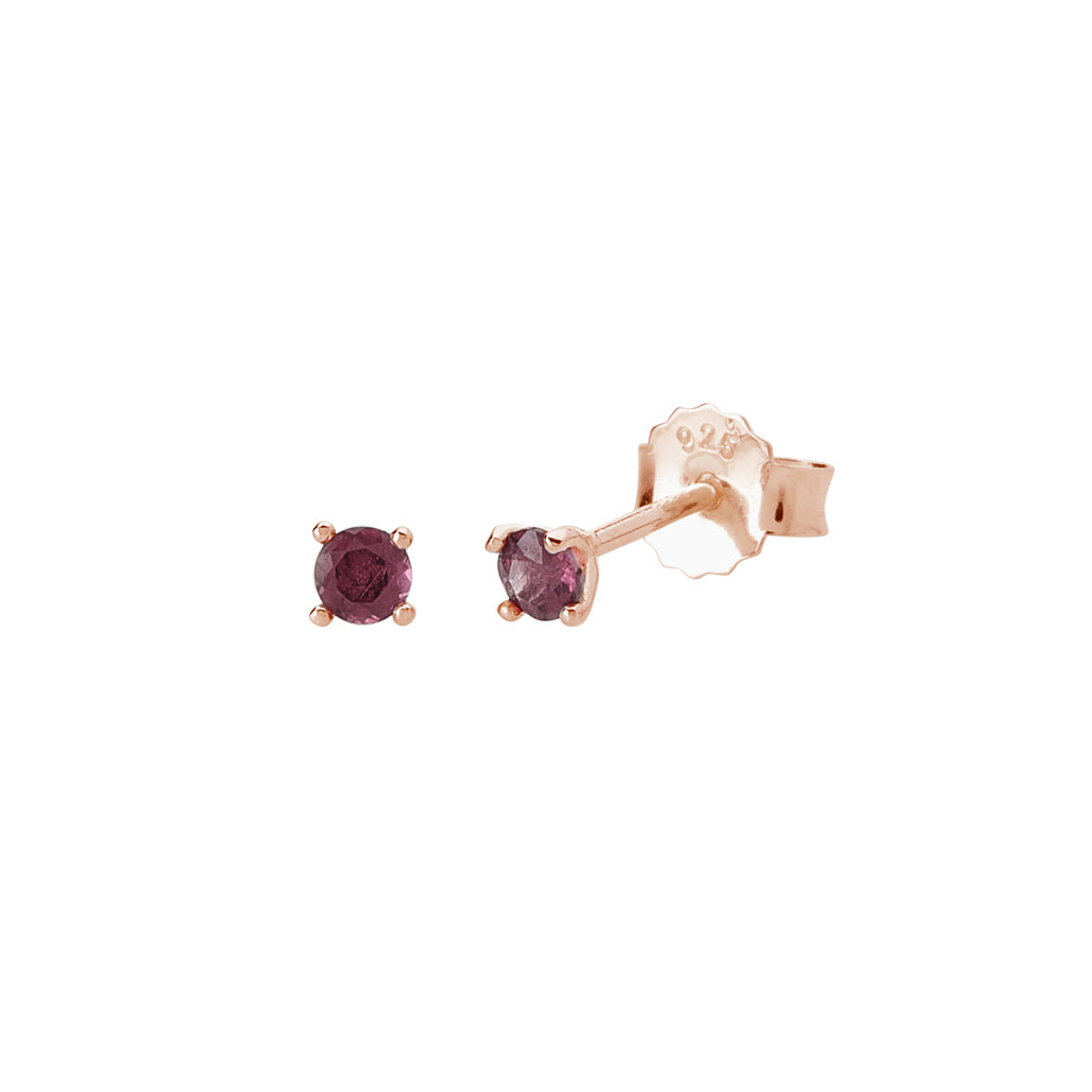 Murkani 3mm Stud Earrings - Pink Rhodolite in Rose Gold Plate