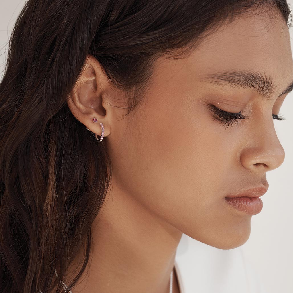 Murkani 3mm Stud Earrings - Pink Rhodolite in Rose Gold Plate