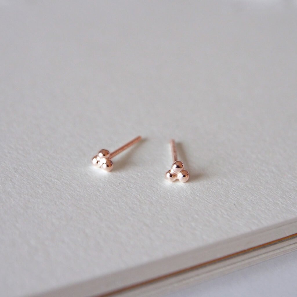 Murkani Trinity Ball Stud Earrings in Rose Gold Plate