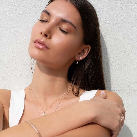 Murkani Clover Stud Earrings With White Topaz In Rose Gold Plate