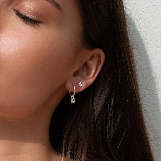 Murkani Clover Stud Earrings With White Topaz In Rose Gold Plate