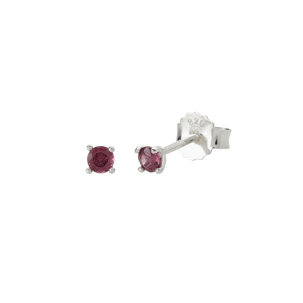 Murkani 3mm Stud Earrings - Pink Rhodolite in Sterling Silver