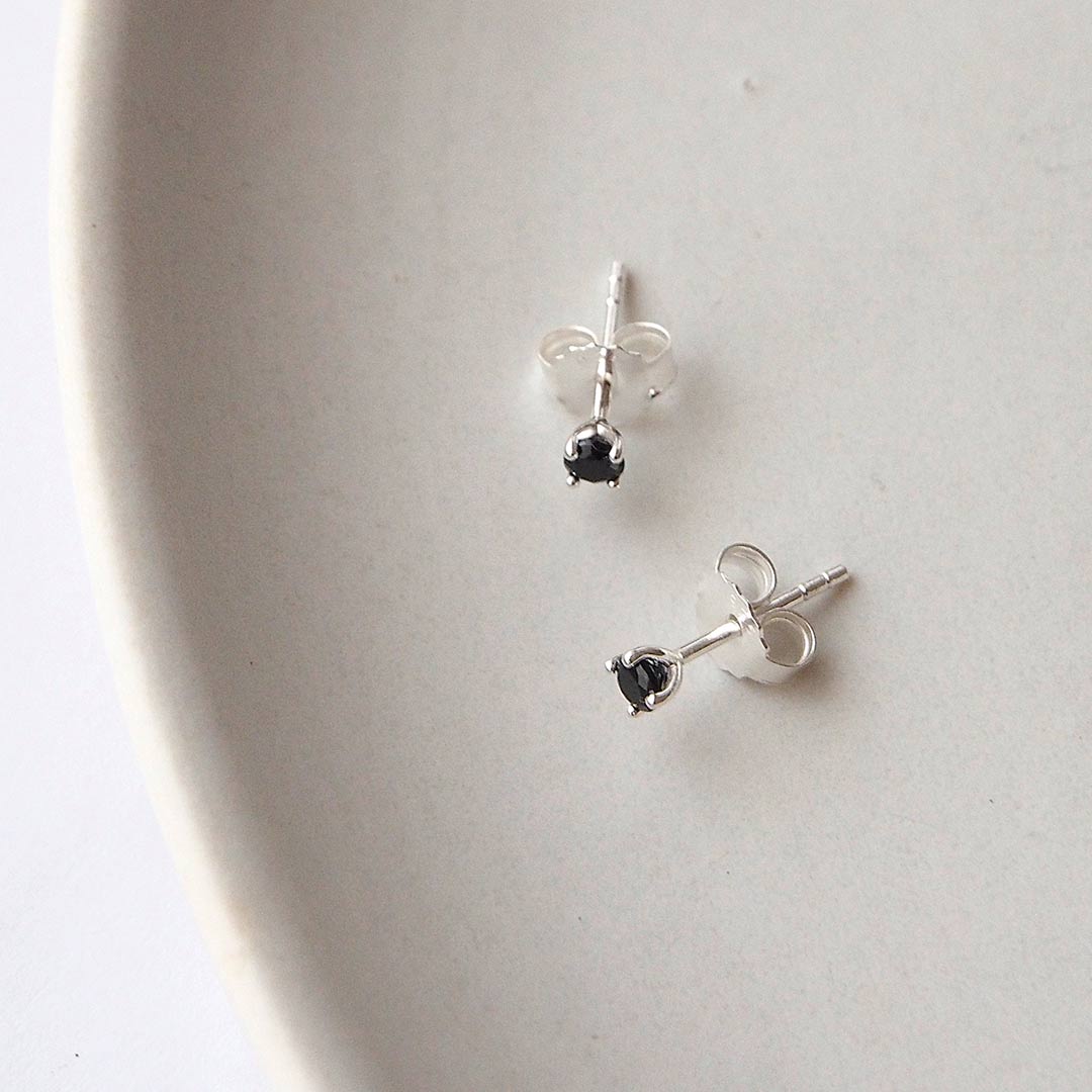 Murkani 3mm Stud Earrings - Black Spinel in Sterling Silver
